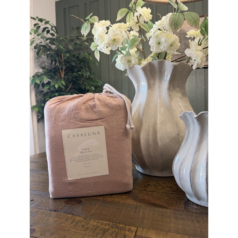 California King 100% Linen Sheet Set Light Adobe Clay - Casaluna NEW